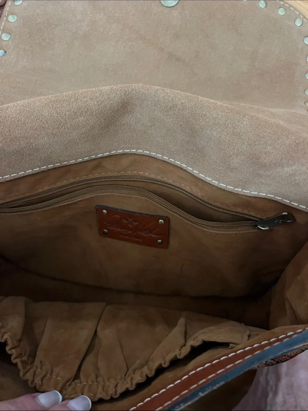 Patricia Nash Orange-Brown Wave Pattern Leather Shoulder Bag